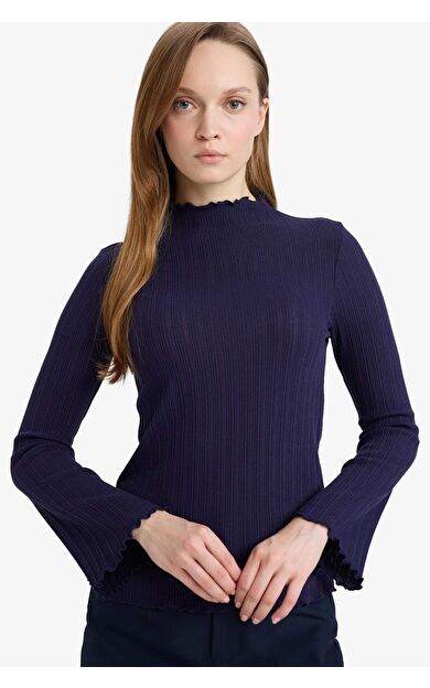 Slim Fit Dar Kesim Fitilli Kaşkorse Uzun Kollu Tunik