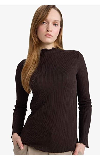 Slim Fit Dar Kesim Fitilli Kaşkorse Uzun Kollu Tunik