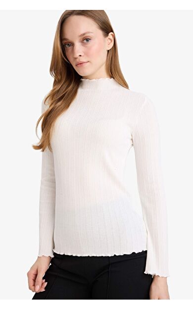 Slim Fit Dar Kesim Fitilli Kaşkorse Uzun Kollu Tunik