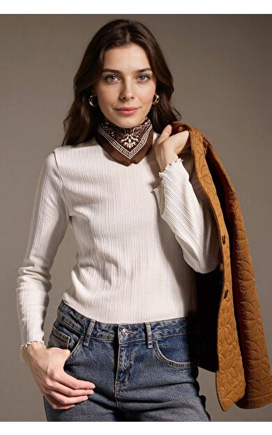DeFacto Slim Fit Dar Kesim Fitilli Kaşkorse Uzun Kollu Tunik