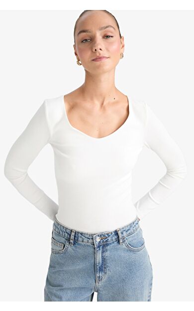 DeFacto Slim Fit Dar Kesim Basic Düz Modal Uzun Kollu Tişört F7153AX25AUER105