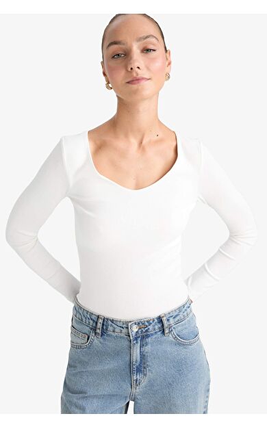 DeFacto Slim Fit Dar Kesim Basic Düz Modal Uzun Kollu Tişört F7153AX25AUER105