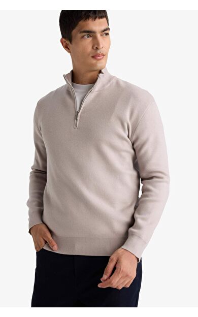 DeFacto Standart Fıt Fermuarlı Dik Yaka Triko Kazak
