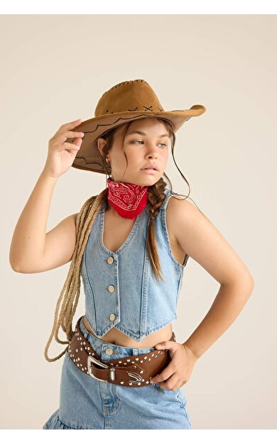 Kız Çocuk Pamuklu Düğmeli Jean Yelek