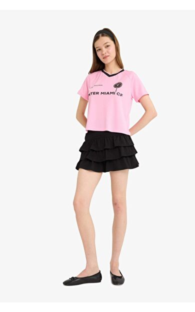 DeFacto Coool Normal Bel Volanlı Penye Astar Penye Siyah Mini Etek