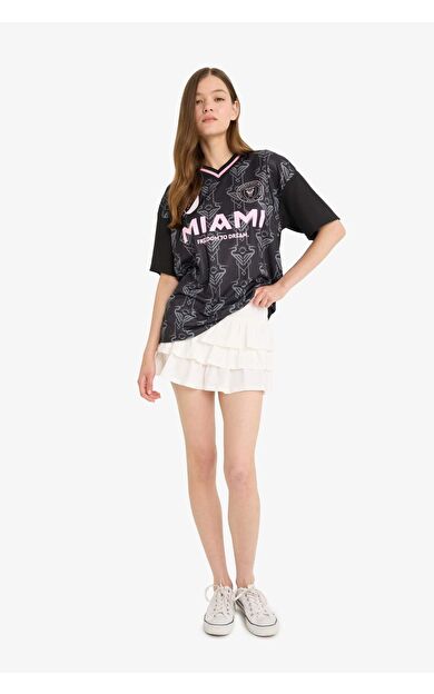 Coool Normal Bel Volanlı Penye Astar Penye Beyaz Mini Etek