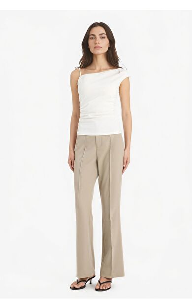 DeFacto Flare Fit Fermuarlı Yüksek Bel Uzun Boy Twill Pantolon