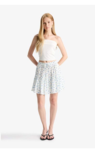 DeFacto Coool Desenli Yüksek Bel Penye Astar Krinkıl Viskon Mini Etek F7223AX25HSBE552