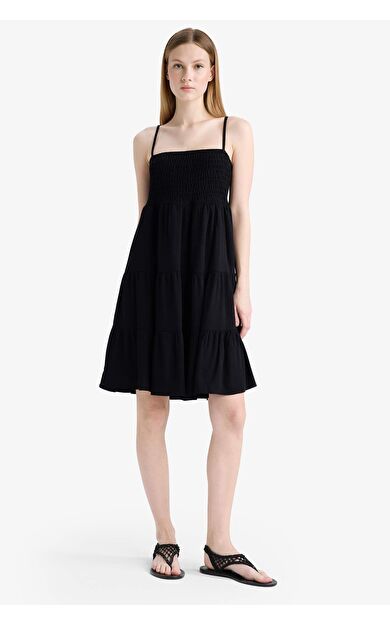 Coool Askılı Krinkıl Kumaş Mini Elbise