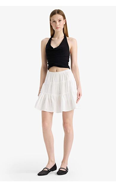 DeFacto Coool Yüksek Bel Penye Astar Keten Görünümlü Mini Etek F7231AX25HSER105