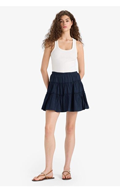 DeFacto Coool Yüksek Bel Penye Astar Keten Görünümlü Mini Etek F7231AX25HSNV146