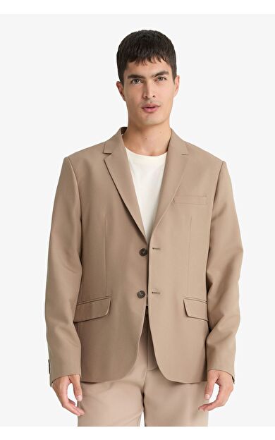 DeFacto Slim Fit Dar Kesim Twill Düğmeli Blazer Ceket