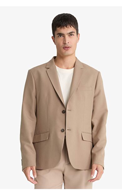 Slim Fit Dar Kesim Twill Düğmeli Blazer Ceket