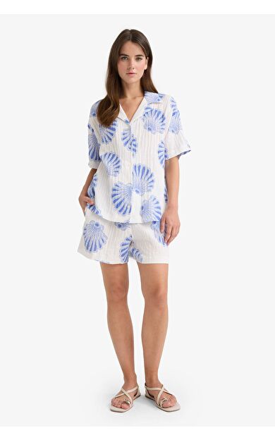 DeFacto Yüksek Esnek Belli Desenli Müslin Şort