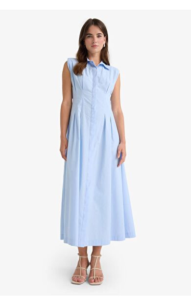 DeFacto Flare Fit Poplin Kısa Kollu Elbise