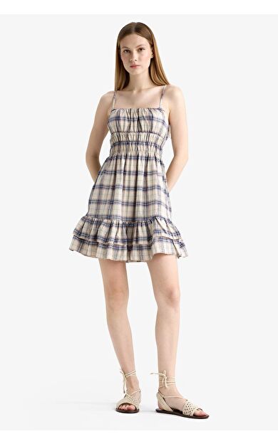 DeFacto Coool Kareli Askılı Askılı Mini Elbise