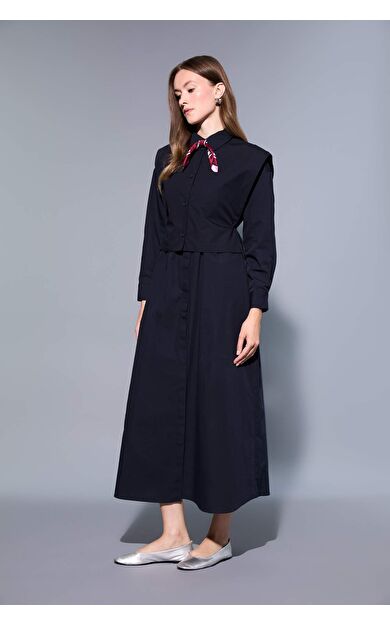 Hakim Yaka Poplin Uzun Kollu Maxi Elbise