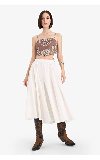 Afra x DeFacto A Kesim Normal Bel Astarlı Poplin Maxi Etek