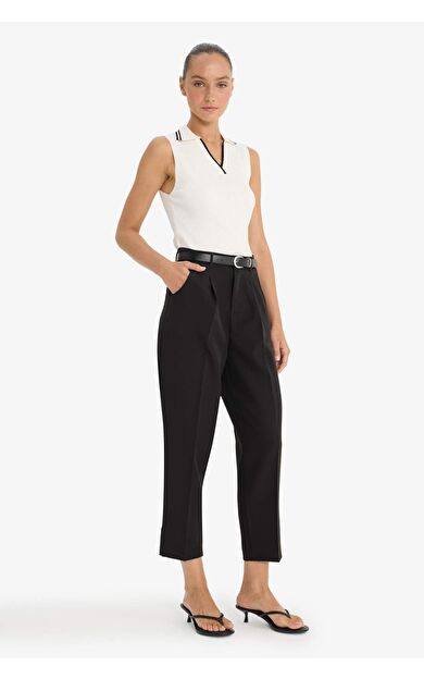 Barrel Fit Cep Detaylı Yüksek Bel Düz Paça Gabardin Pantolon