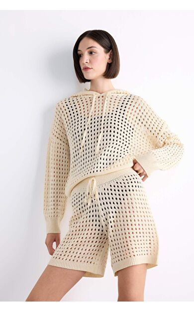 DeFacto Kapüşonlu Kroşe Uzun Kollu Plaj Üstü