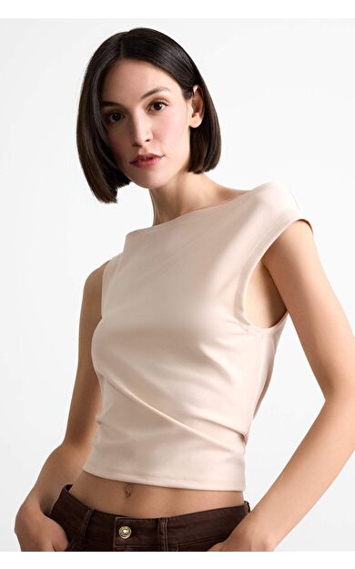 DeFacto Kayık Yaka Crop Basic Düz Kolsuz Bluz