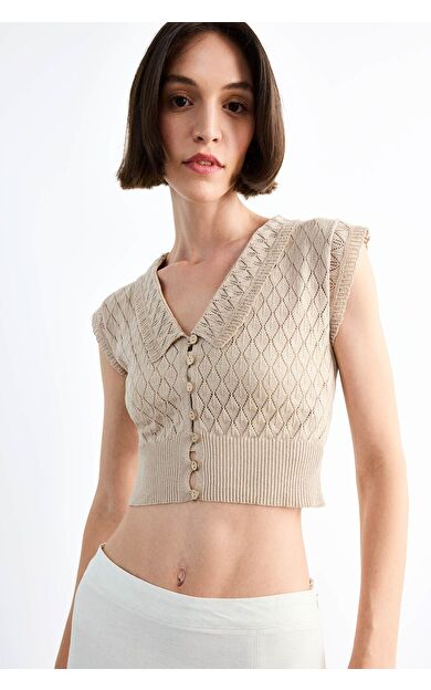 DeFacto Crop Top Büyük Yaka Triko Atlet