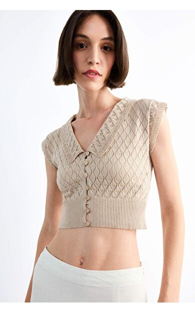 DeFacto Crop Top Büyük Yaka Triko Atlet