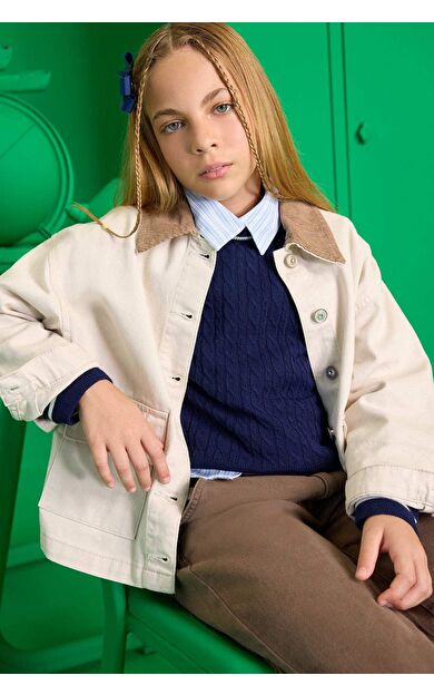 DeFacto Kız Çocuk Kontrast Yakalı Gabardin Ceket