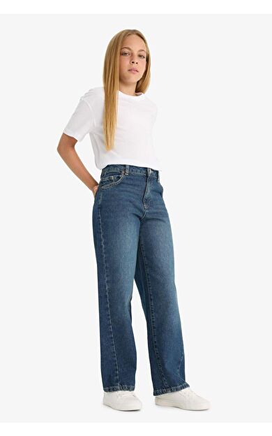 Kız Çocuk Balloon Fit Geniş Paça Jean Pantolon