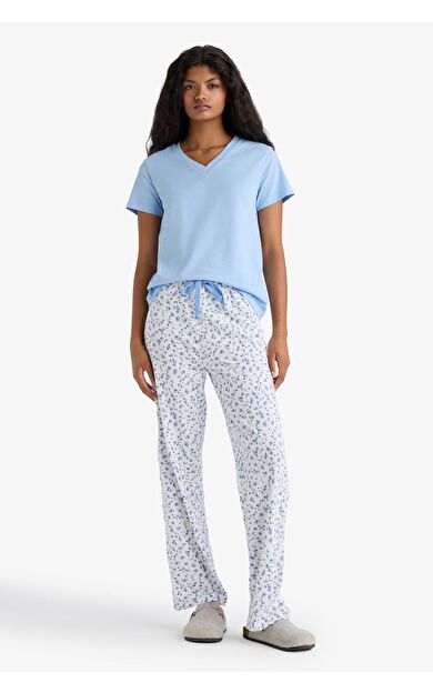 DeFacto Pijama Takımı Regular Fit Kısa Kollu Üst Desenli Uzun Alt-Fall in Love