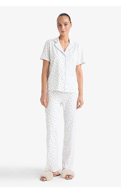 DeFacto Pijama Takımı Regular Fit Desenli Kısa Kollu Üst Uzun Alt-Fall in Love
