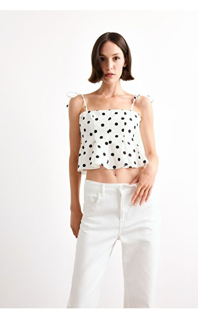 DeFacto Fitted Puantiyeli Poplin Askılı Bluz
