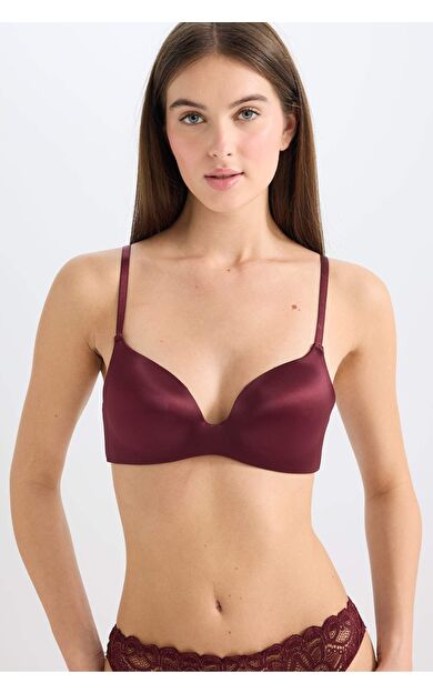 Saten Kaplı Yarım Dolgulu Balensiz Tişört Bra Fall in Love