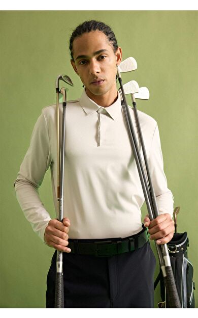 Standart Fit Polo Yaka Sporcu Uzun Kollu Polo Tişört