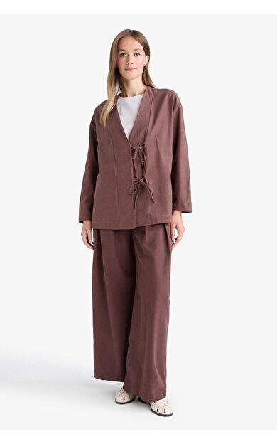 DeFacto Wide Leg Keten Karışımlı Pantolon F7633AX25AUBN328
