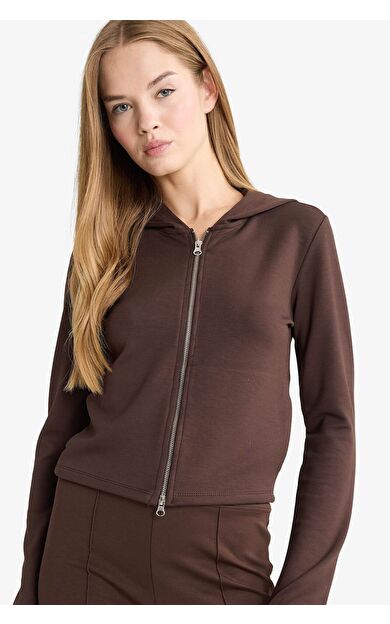 DeFacto Slim Fit Dar Kesim Kapüşonlu Modal Hırka