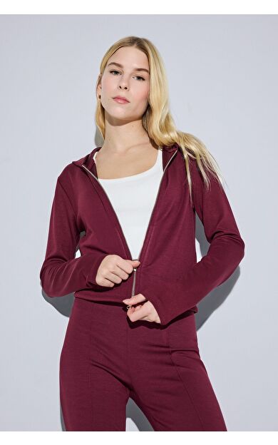 DeFacto Slim Fit Dar Kesim Kapüşonlu Modal Hırka