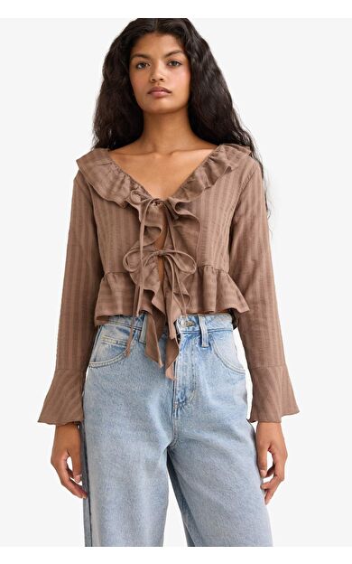 Regular Fit Dokulu Uzun Kollu Bluz