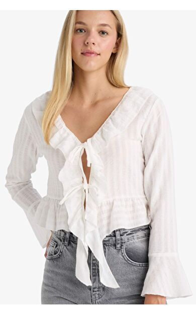 Regular Fit Dokulu Uzun Kollu Bluz