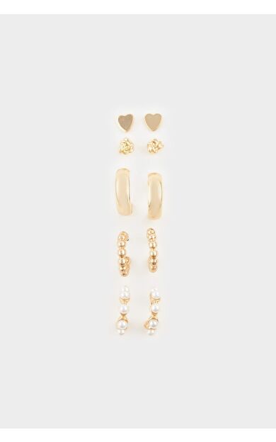 Kadın 5'li Gold Küpe