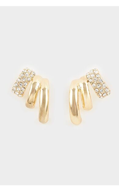 Kadın Taşlı Gold Küpe