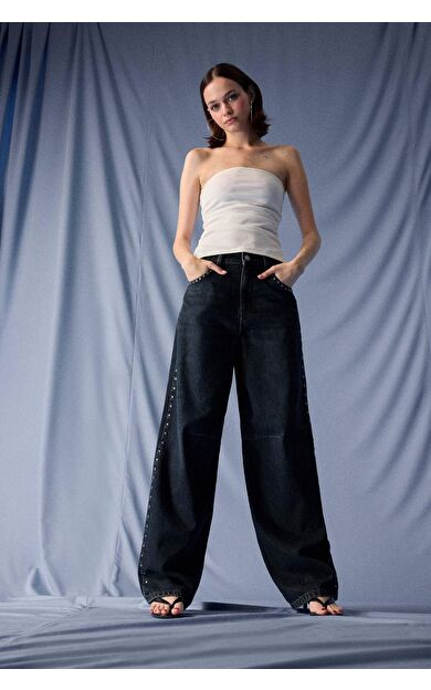 DeFacto Baggy Fit Yüksek Bel Uzun Jean Yıkamalı Pantolon F7689AX25AUNM40