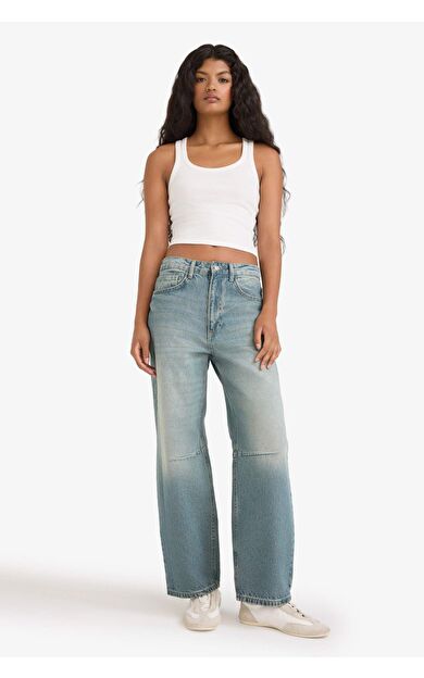 DeFacto Barrel Fit Yüksek Bel Bilek Boy Jean Yıkamalı Pantolon F7691AX25AUNM28