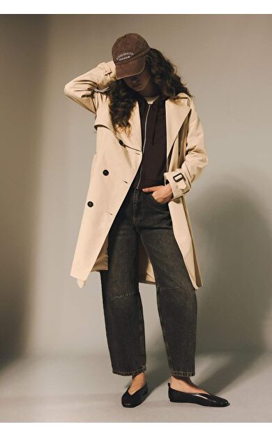 Barrel Fit Yüksek Bel Bilek Boy Jean Yıkamalı Pantolon