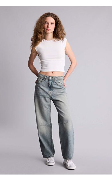Barrel Fıt Yüksek Bel Bilek Boy Jean Yıkamalı Pantolon