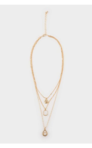 Kadın İnci Detaylı Gold Kolye