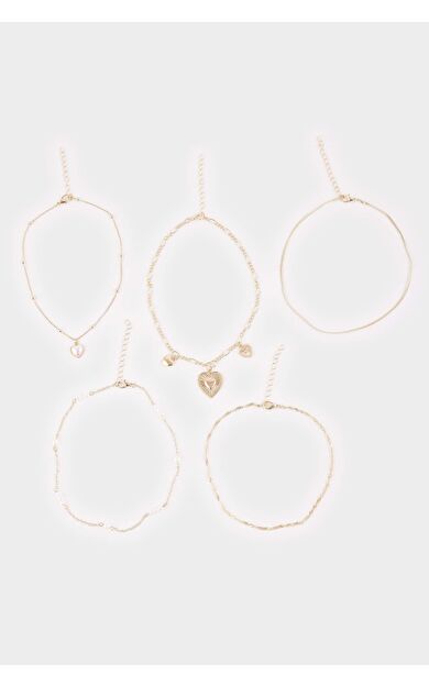 Kadın Kalp Detaylı 5'li Kolye Seti