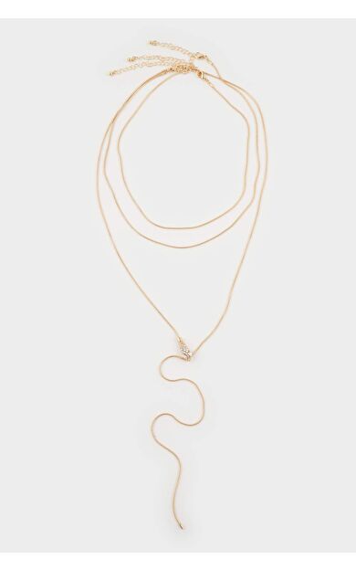 Kadın Yılan Temalı Gold Y Kolye