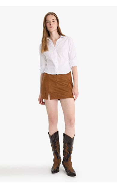 DeFacto Yüksek Bel Süet Mini Etek