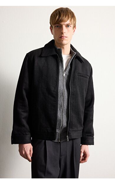 DeFacto Regular Fit Polo Yaka Astarlı Fermuarlı Yün Mont